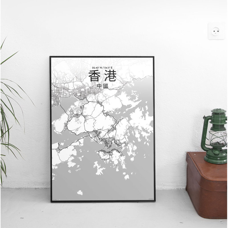 CT Hong Kong City Map 1 Piece Wall Art, 50.8 cm H x 40.6 cm W x 0.1cm D