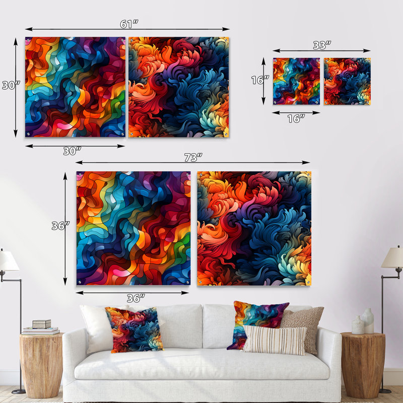 Cidalina - Ensemble de 2 peintures murales abstraites en acrylique, H 36 po x l 73 po