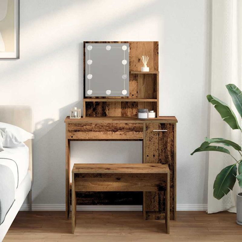 Italya Dressing Table with Mirror, Old Wood