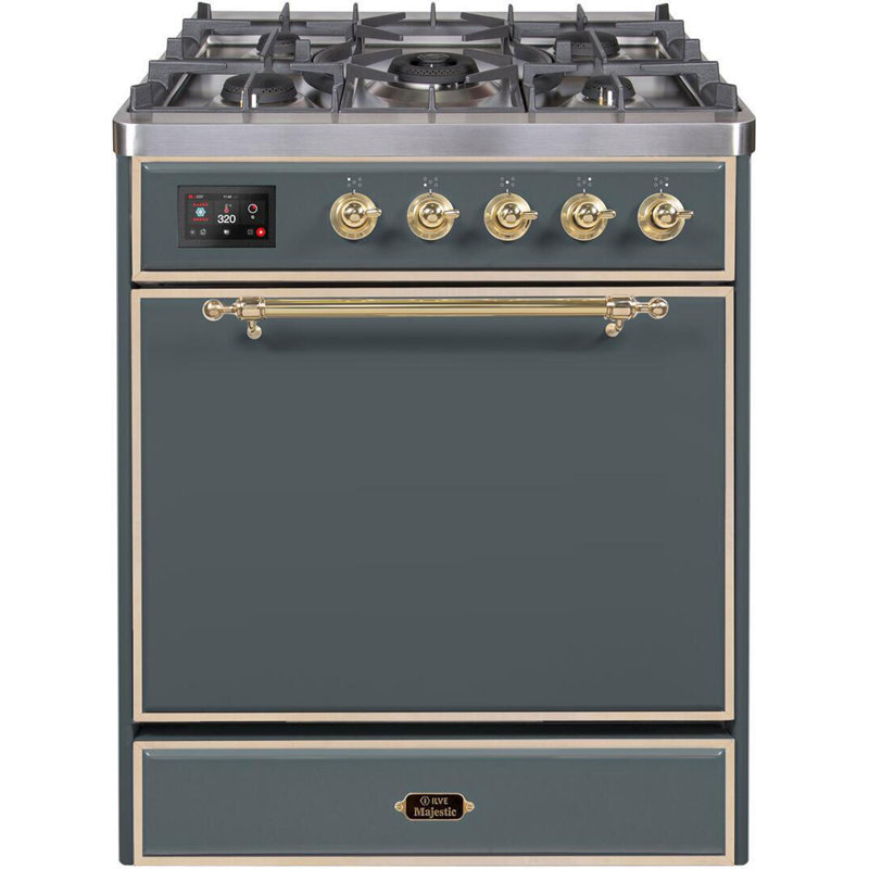 Cuisinière à double combustible 30 pouces ILVE Majestic II, 5 brûleurs en laiton, 4 cu. Capacité du four (porte pleine)
