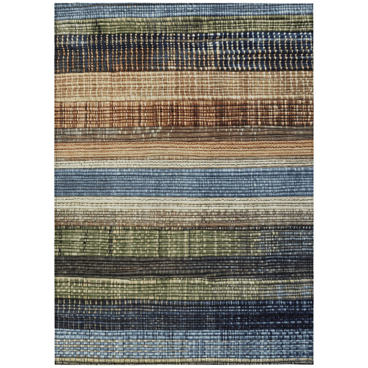 Machine Washable Indoor/Outdoor Xhevrie Blue Rug
