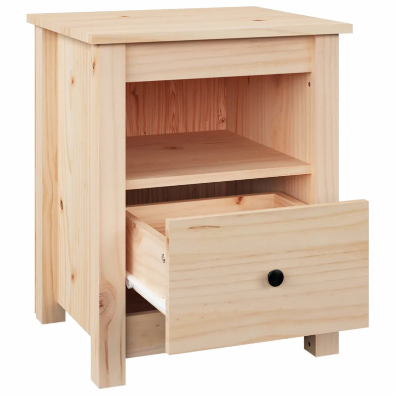 Mendez 40cm W Solid Wood Bedside Table, Beige