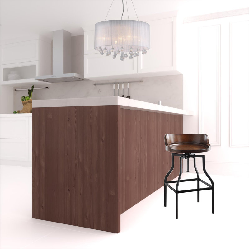 Greth Swivel Solid Wood Adjustable Height Counter Stool with Steel Frame, Dark Brown