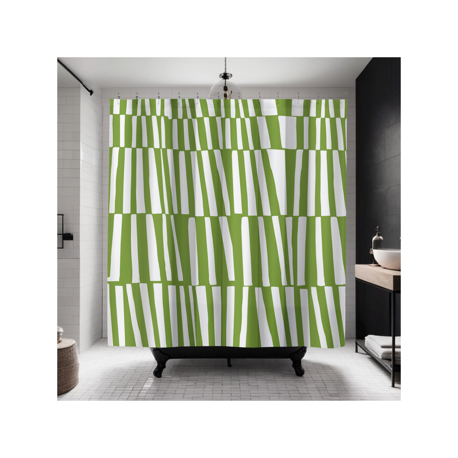 Thora Abstract Mid-Century Shower Curtain, Chartreuse