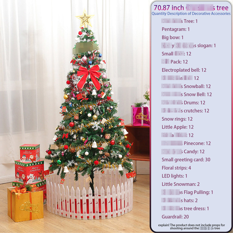 Arbre de Noël de 6 pi avec 195 éléments suspendus, jupes et garde-corps durables, pour une utilisation intérieure