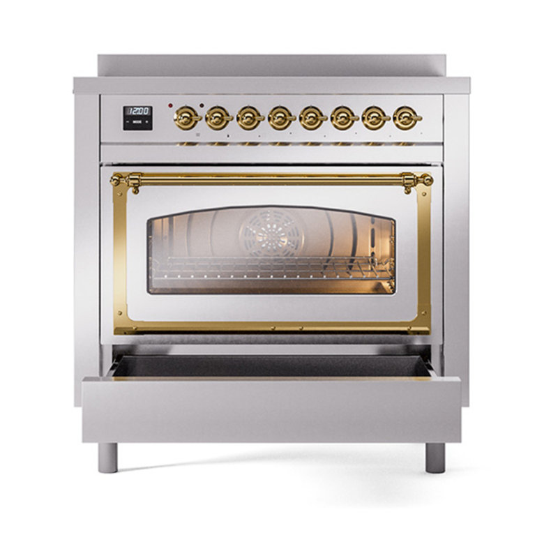 ILVE Nostalgie II Noblesse 36 po à induction, Acier inoxydable / laiton
