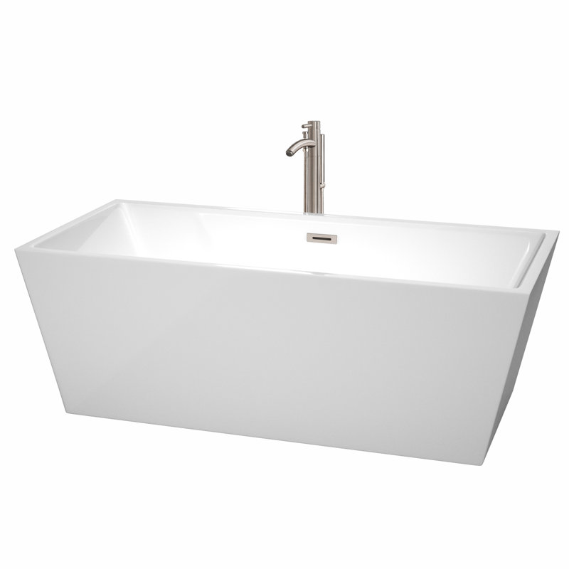 Sara 67'' x 32'' Soaking Acrylic Bathtub with Faucet, Brushed Nickel