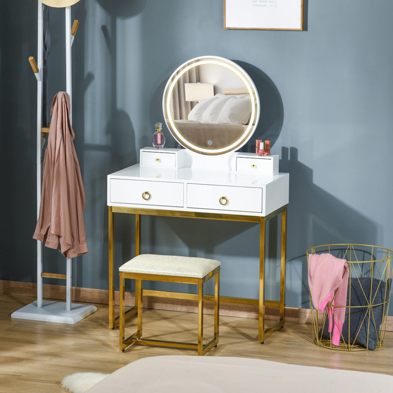 Ensemble de coiffeuse avec miroir tactile à intensité variable 3 lumières Everly Quinn