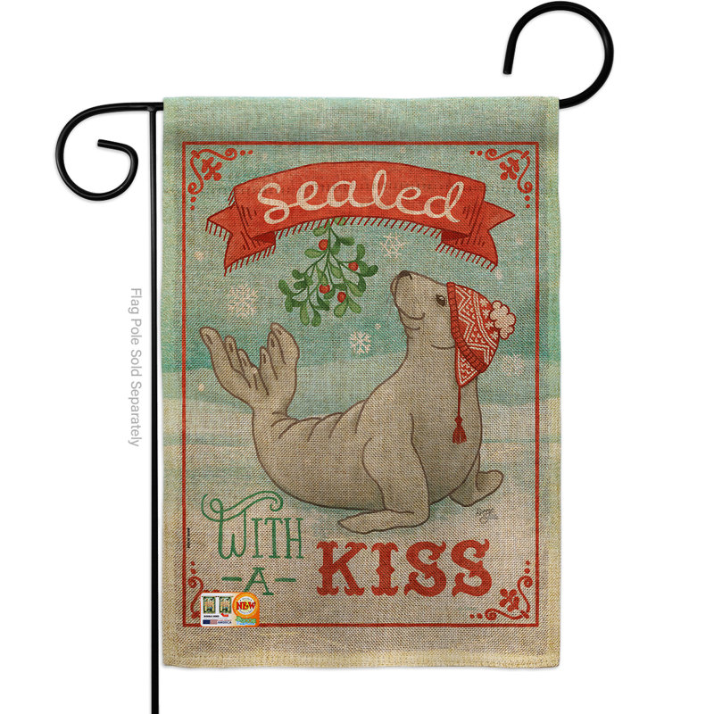 Sealed avec un baiser de 2 côtés 19 po x 13 po drapeau de jardin, Rouge foncé, Toile de jute