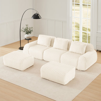 High-Texture Flannelette Sofa - Curved Armrests, Buckle Connection, No Assembly