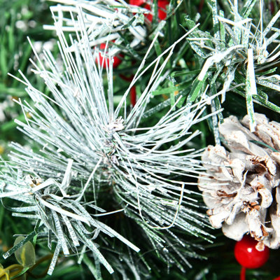 Arbre de Noël artificiel pré-éclairé 2,5 pi avec 2 branches 2,5 pi / 30 po, 70 lumières DEL blanc chaud, baies rouges, pommes de pin, boules, vert