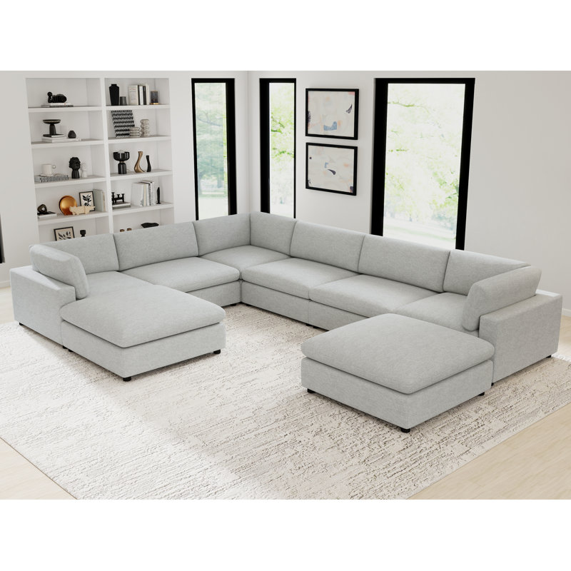 Canapé modulaire avec repose-pieds 8 pièces Minimalist, Crème