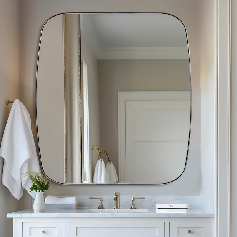 Miroir de salle de bain ovale moderne | Cadre en acier inoxydable, Chrome poli, 40 po x 36 po