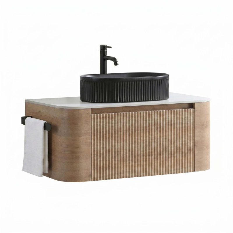 Meuble-lavabo préassemblé avec lavabo et porte-serviettes, Honey Oak, L 36 po, Black