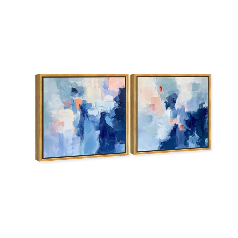 Oliver Gal Boundless Blues Set Abstract - Heavy Gel Top Coat Framed Canvas Art, 25" H x 25" W, Gold