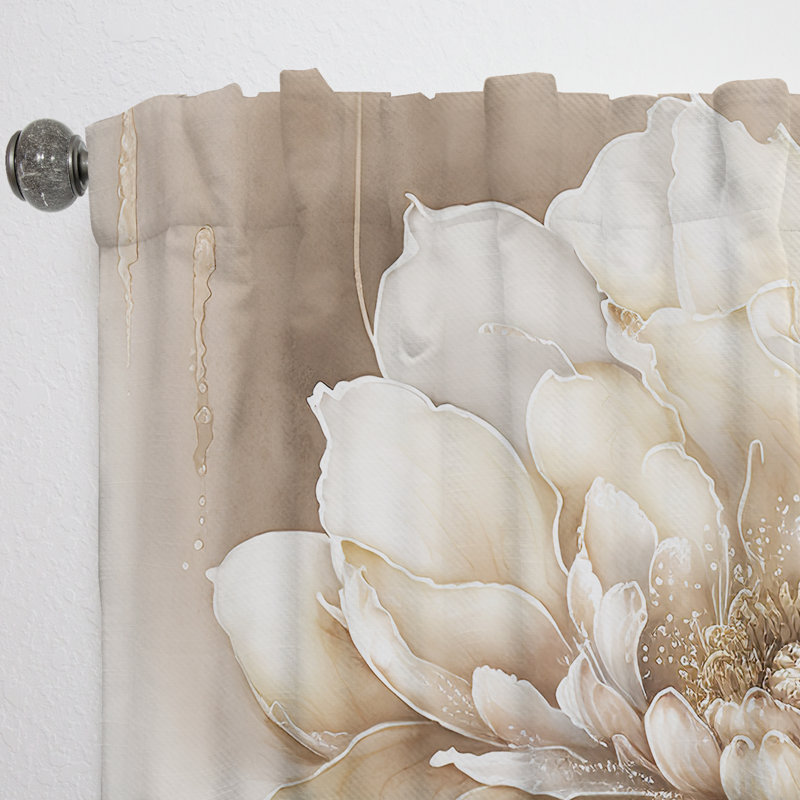 Rideau simple en velours à motif floral simple beige II, L 52 po x L 108 po