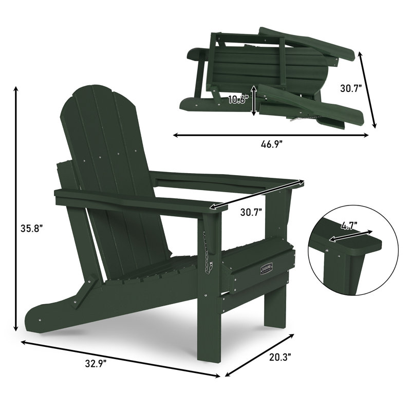 Chaise Adirondack pliable pour l'extérieur, Vert
