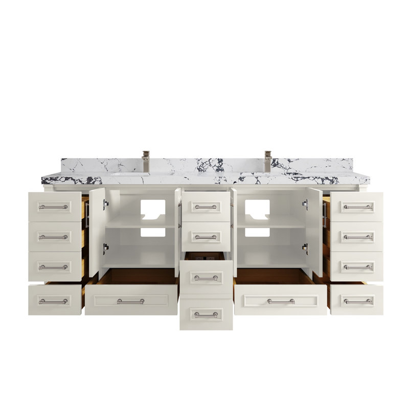 Meuble-lavabo double 84 po avec comptoir en quartz Aberdeen, Viola nuit