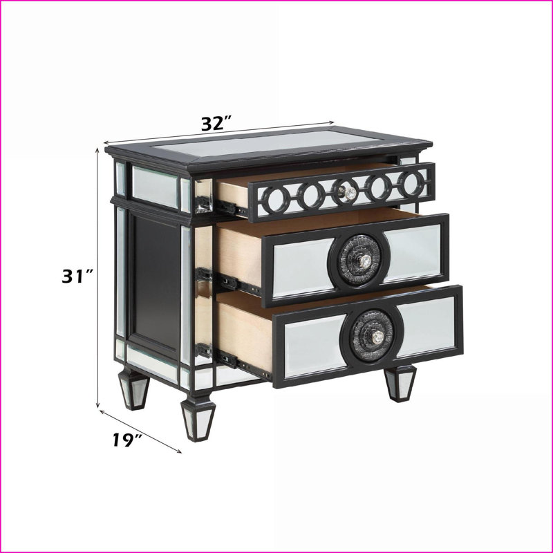 Miroir à 2 tiroirs noir Varian II Table de chevet argentée