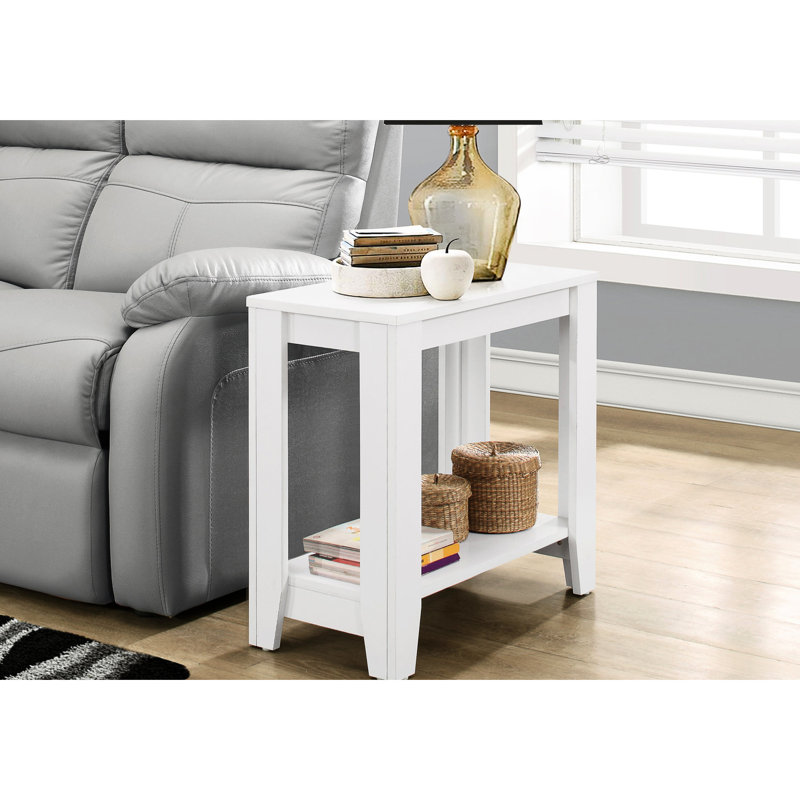 Table de chevet blanche à deux niveaux avec panneau épais pour salle de pause de bureau, table d'appoint transitionnelle longue de 23,29 pouces dans la chambre à coucher, profondeur de décor, profondeur
