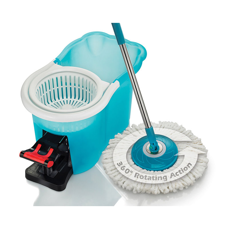Hurricane Blue and White Microfiber Spin Mop with Bucket