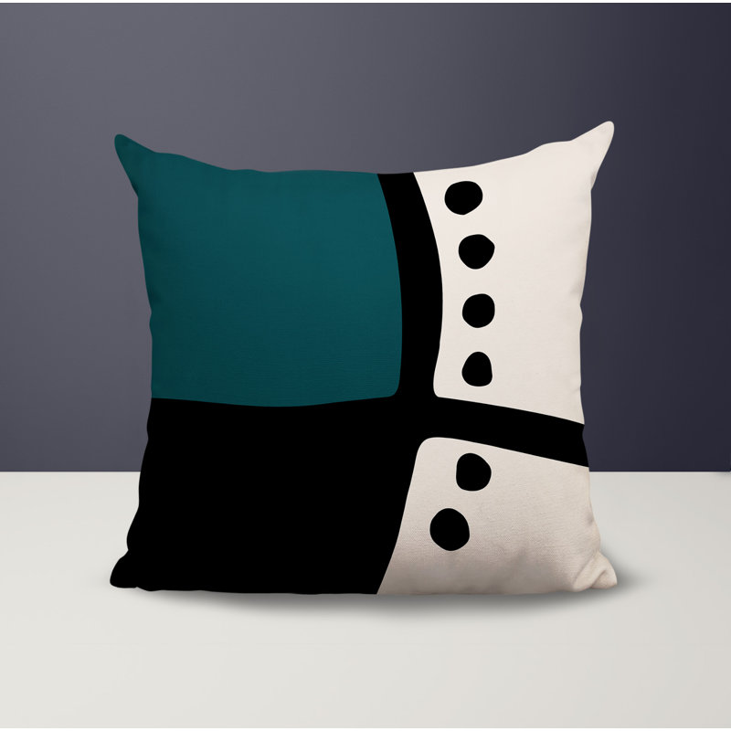 Oreiller carré réversible intérieur / extérieur Tobe Minimalist, H 15 po x l 15 po, Émeraude / noir / blanc cassé