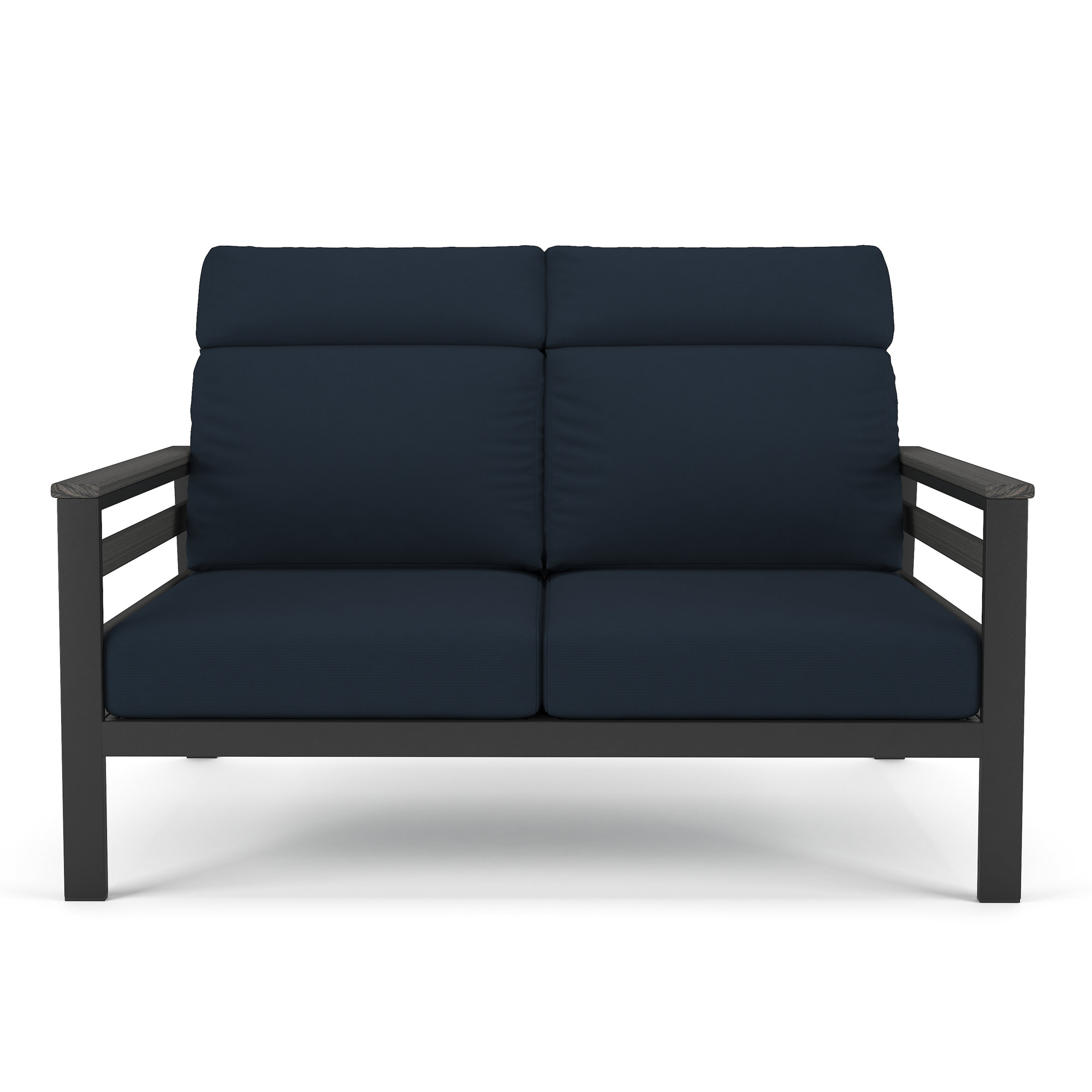 Townsend Metal Outdoor Loveseat With Sunbrella Cushion, Gray, Canvas Navy