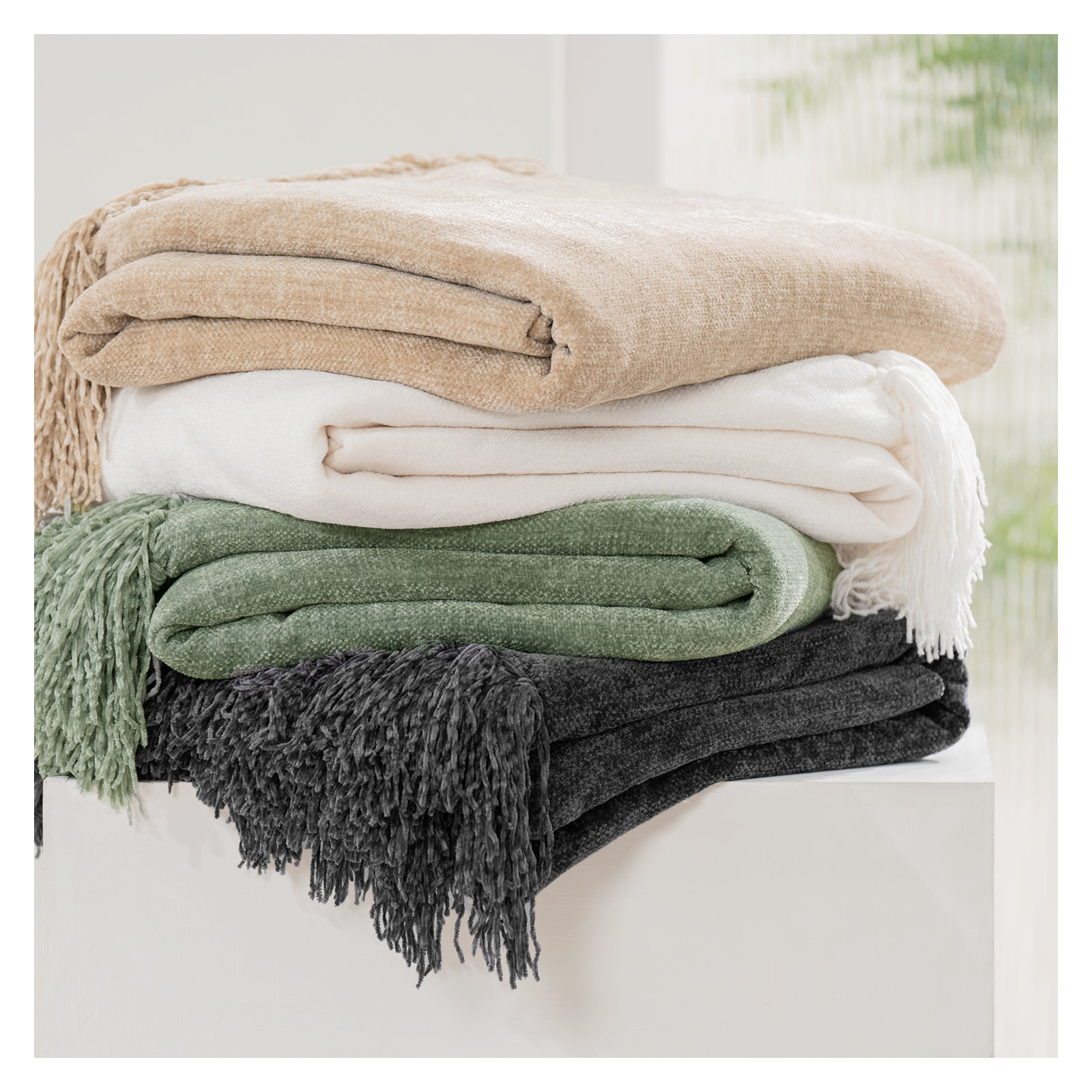 Soft Chenille Throw Blanket, 60" L x 50" W, Sage Green