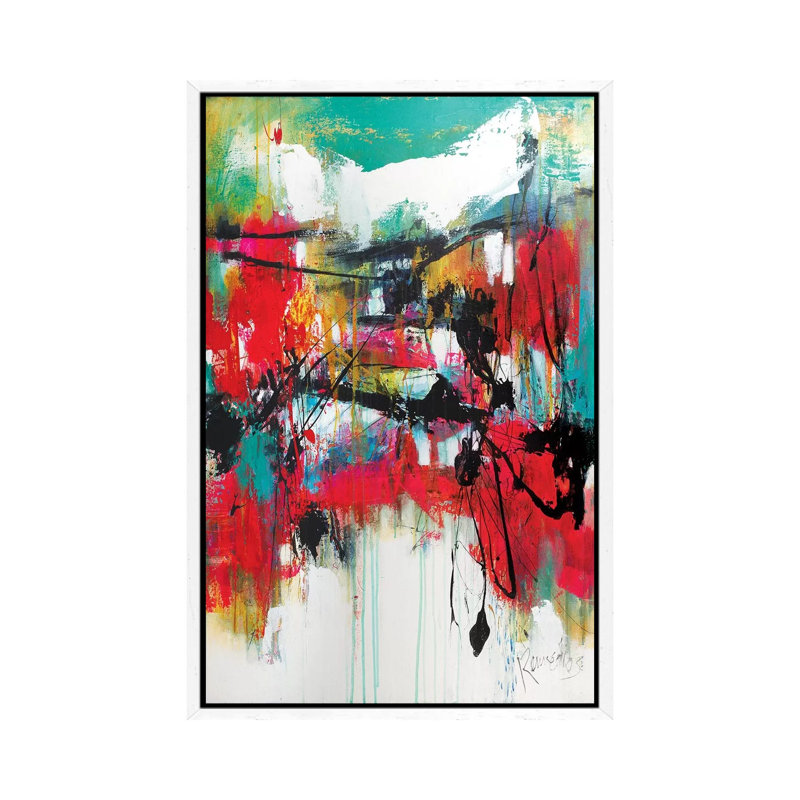 Red Forest Green Sky by Jude Remedios - Painting on Canvas, 152.4cm H x 101.6cm W x 3.81cm D, White Framed