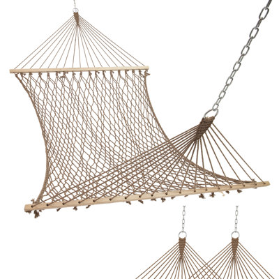 Hamac double en corde de coton pour l'extérieur - Capacité de 204 kg - Beige