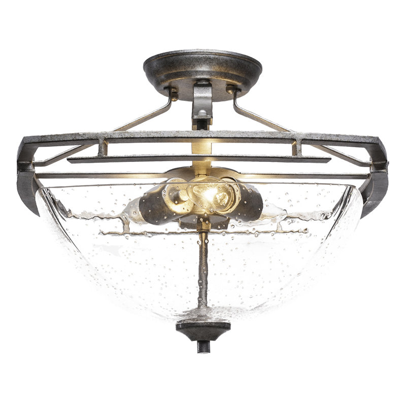 Uptowne Semi-Flush With 3 Bulbs Shown In Aged Silver Finish With 13.5" Clear Bubble Glass