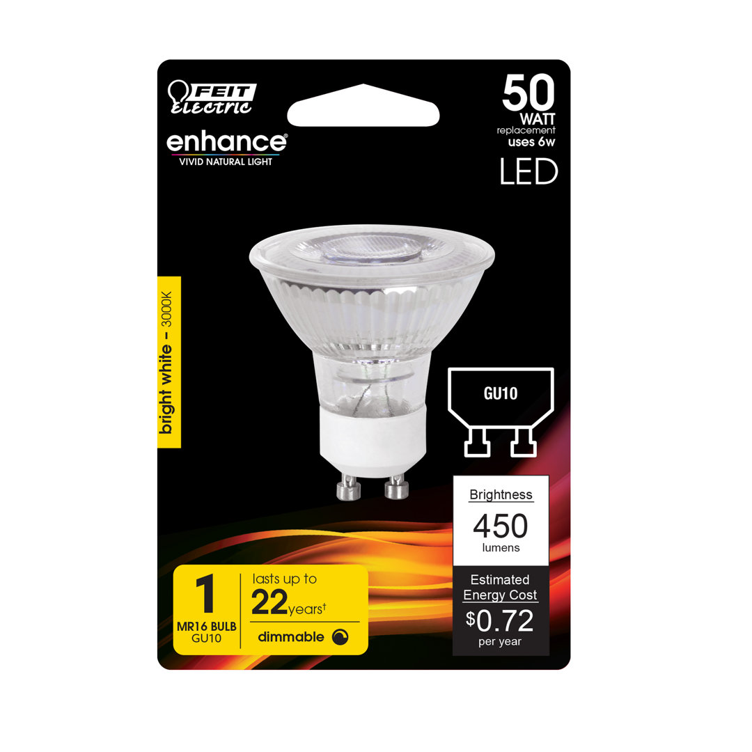 50 Watt Equivalent, MR16 LED, Dimmable Light Bulb, GU10/Bi-pin Base (Set of 12) FeitElectric