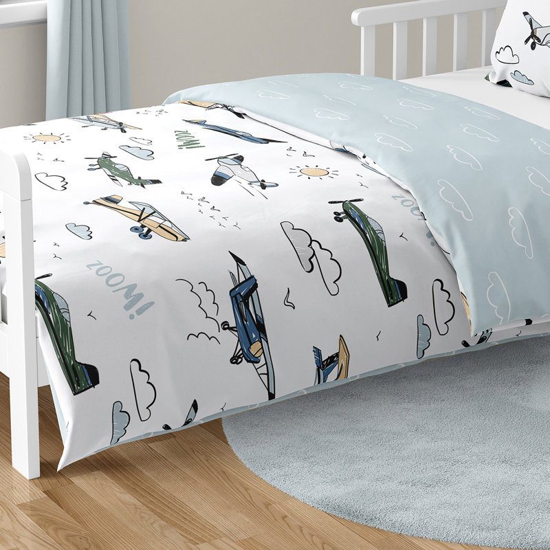 Blue and Green Airplane Microfiber Toddler Bedding Set