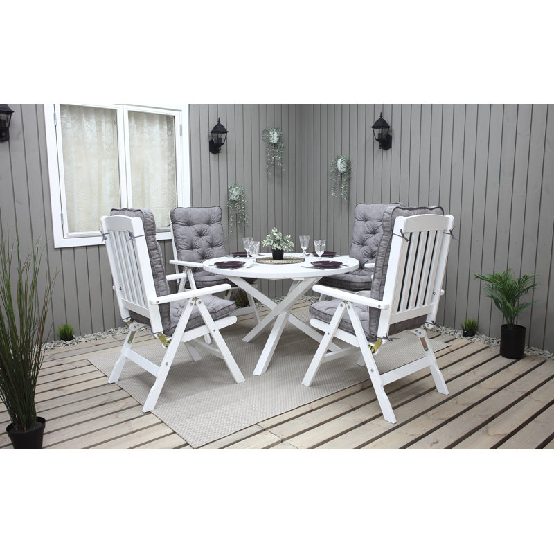 Hannahs 4 - Person Wood Patio Dining Set with Round Table , Cushions Included, White, White