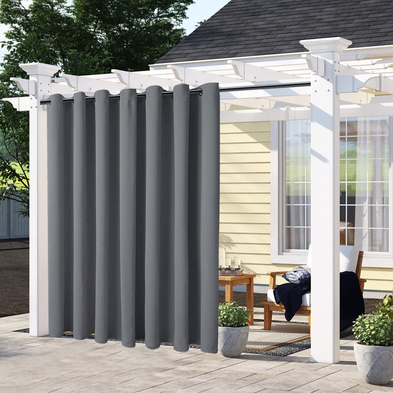 Panneau de rideau simple d'extérieur extra large avec œillets, Gris foncé, L 50 po x L 96 po