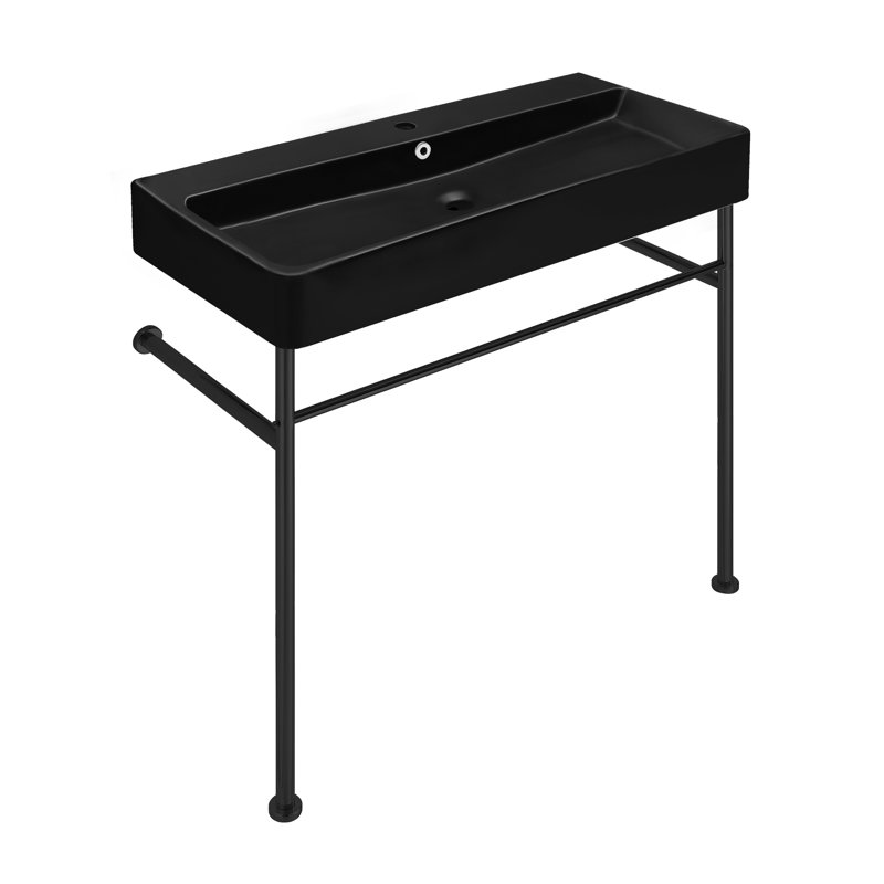 Lavabo console en céramique Claire, Noir / Noir, H 35 po x l 16,31 po x L 35,38 po