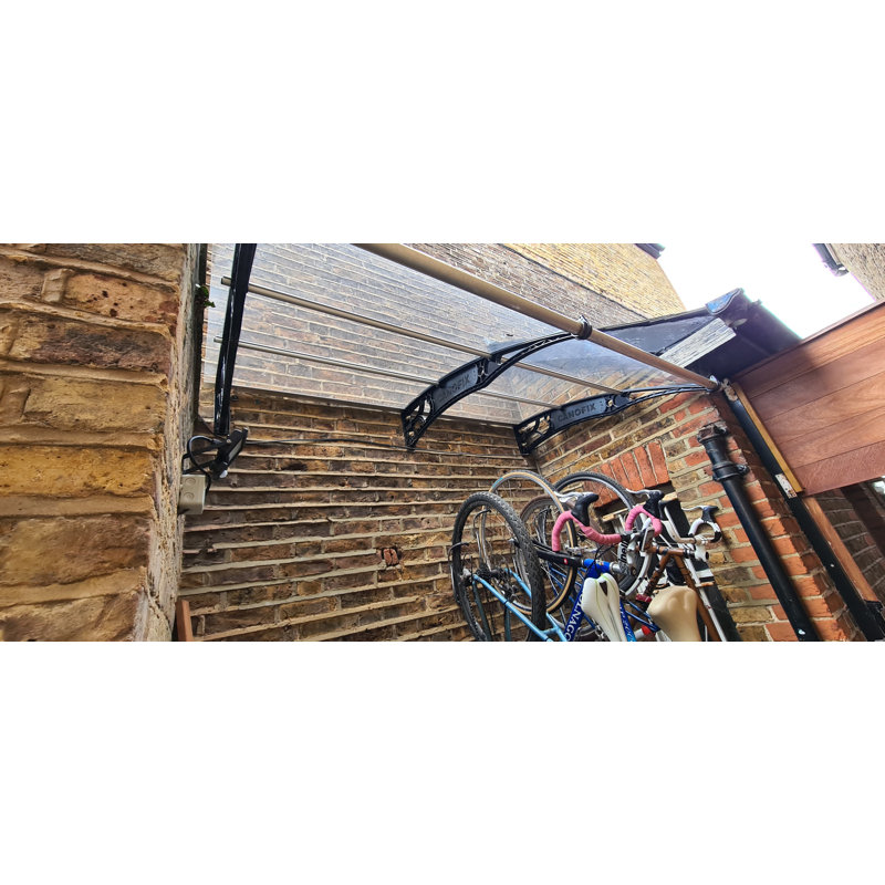 Menands 3.5m Width x 1.27m Depth Door Canopy Black-Bracket Clear-Sheet