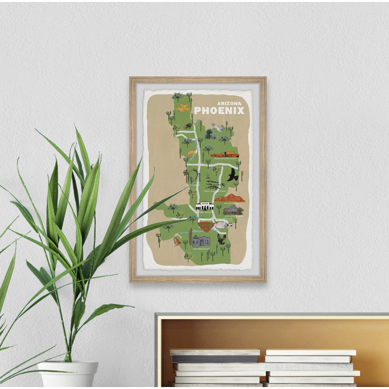Phoenix Arizona Map II par - cadre photo, impression, H 30 po x l 20 po x P 1,5 po