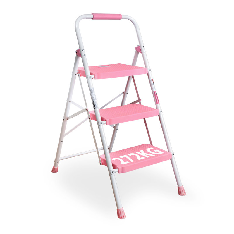 Hoisington 3 - Step Folding Heavy Duty Step Ladder, Pink