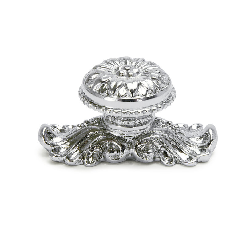 Acanthus large knob with flared foot Rosette style with medium backplatein Platinum, Chrome