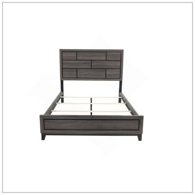 Grey Finish 1Pc King Size Panel Bed Beautiful Wooden Bedroom Furniture Box Design Headboard FB Rubber Wood Paper Veneer