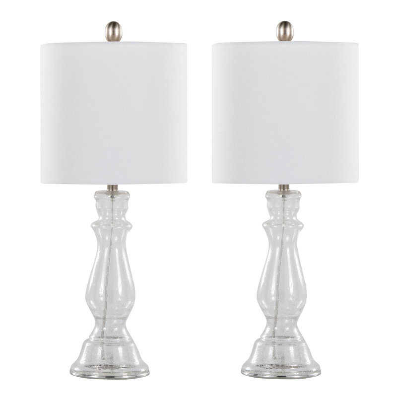 Ensemble de 2 lampes de table 24 po en verre grainé transparent avec abat-jour en lin blanc 24 po