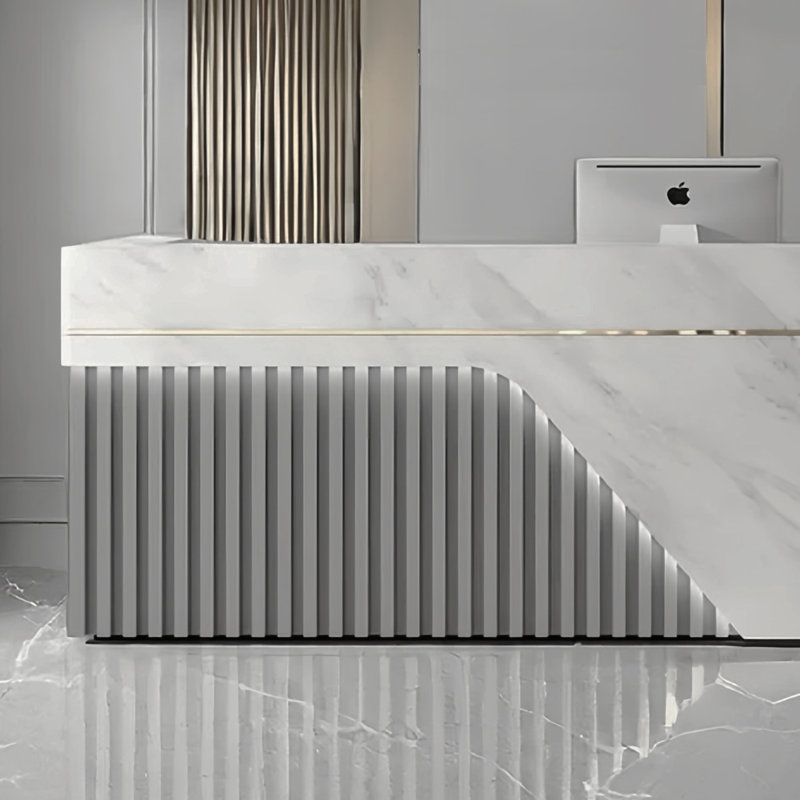 110.23” Modern Writing Desk, Computer Table & Front Desk, White/Grey