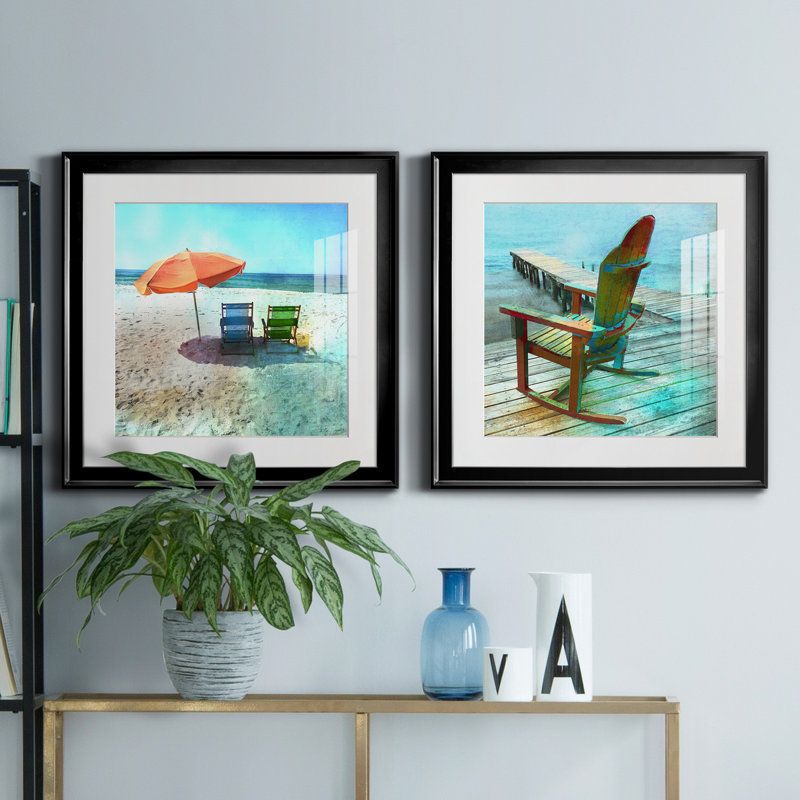 Color Tint Sea - ensemble de 2 reproductions de cadres photo, Noir, H 17,5 po x l 35 po x P 1,5 po