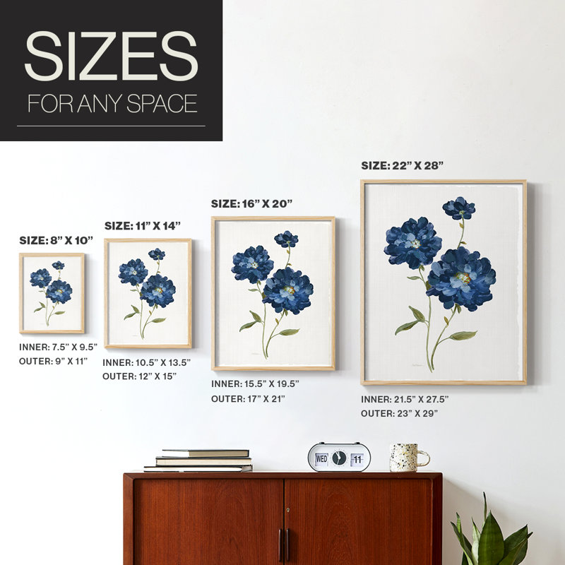 Blue Mums Framed Print - Solid Wood, 11" H x 9" W