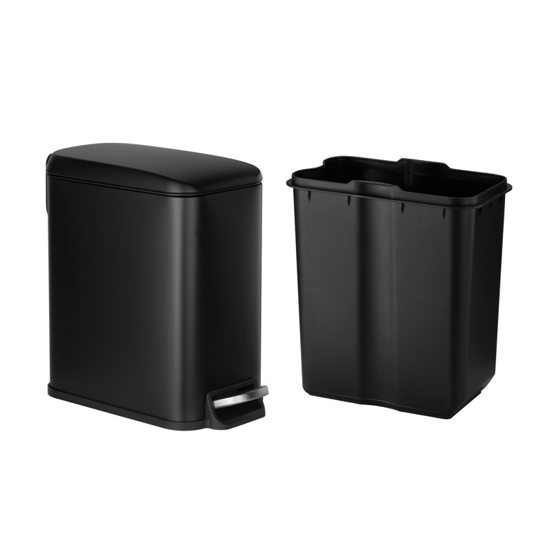 6l Slim Step Trash Can With Soft Close Lid, 11.4×5.71×10.7 Inch Stainless Steel Bathroom Trashcan With Detachable Inner Bin For Kitchen Bedroom Dorm Office