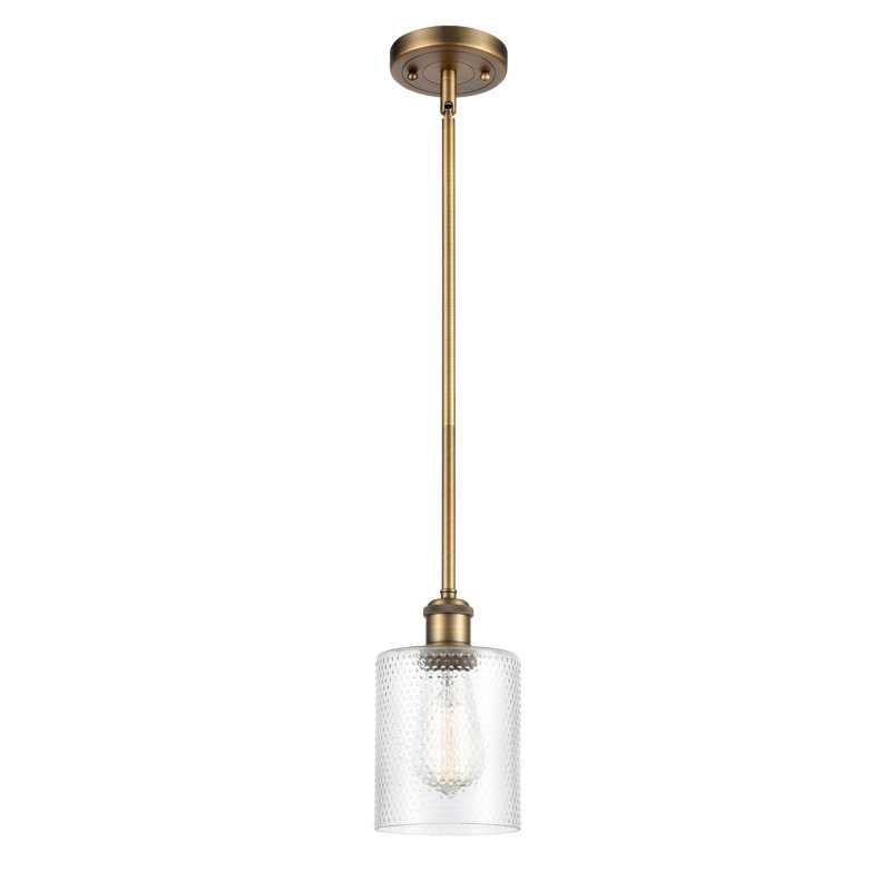Luminaire suspendu cylindrique 1 lumière Leilani, Transparent, Ampoule non incluse, Laiton brossé