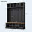 Hall Tree MDF Entryway Shoe Cabinet Storage Bench with 13 Compartments, Coat Rack with 6 Hooks, Farmhouse Wooden Style Organizer-1809038112