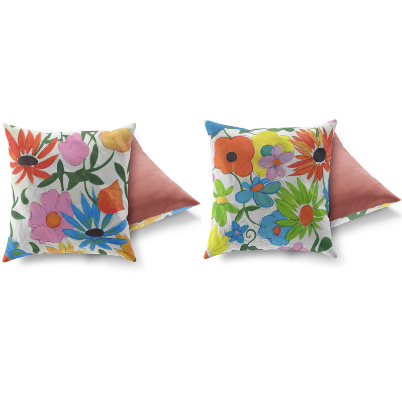 Ensemble de coussins de qualité supérieure (2 pièces), 17,0 x 17,0 pouces | 50% coton / 50% polyester, lavable et repassable | Rembourrage en silicone souple, housses amovibles avec fermetures à glissière dissimulées | Idéal pour le salon et l'ext?