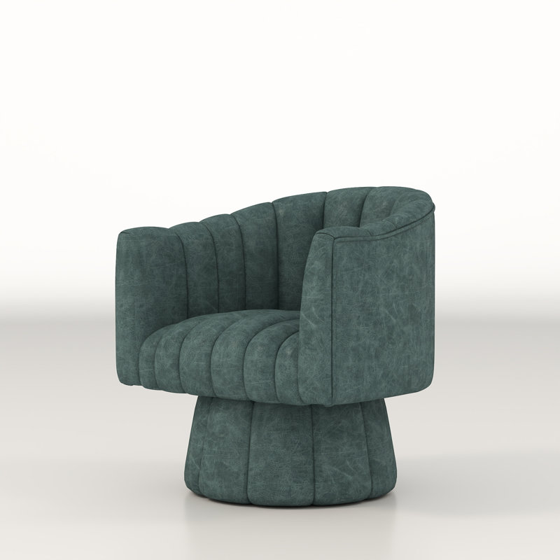 Murrow Upholstered Swivel Barrel Chair, Navy Polyester